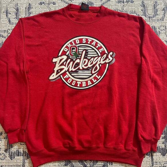 VTG 90's Ohio State Buckeyes Football College Crewneck Red Size XL - Picture 1 of 7